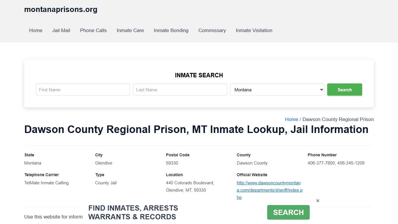 Dawson County Regional Prison, MT - Offender Locator, Contacts, Inmate Info