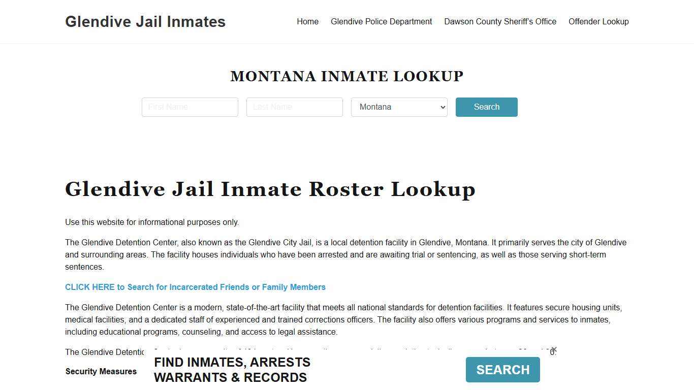 Glendive Jail Inmate Roster, Dawson County, MT, Offender Search